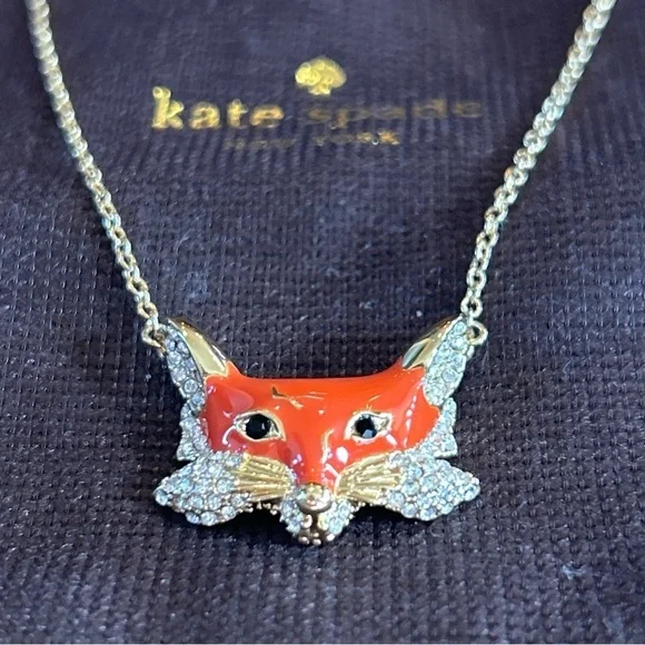 NEW KATE SPADE 12K Gold-Plated ‘Into The Woods’ Fox Pendant Necklace w/ KS Bag - Picture 5 of 5